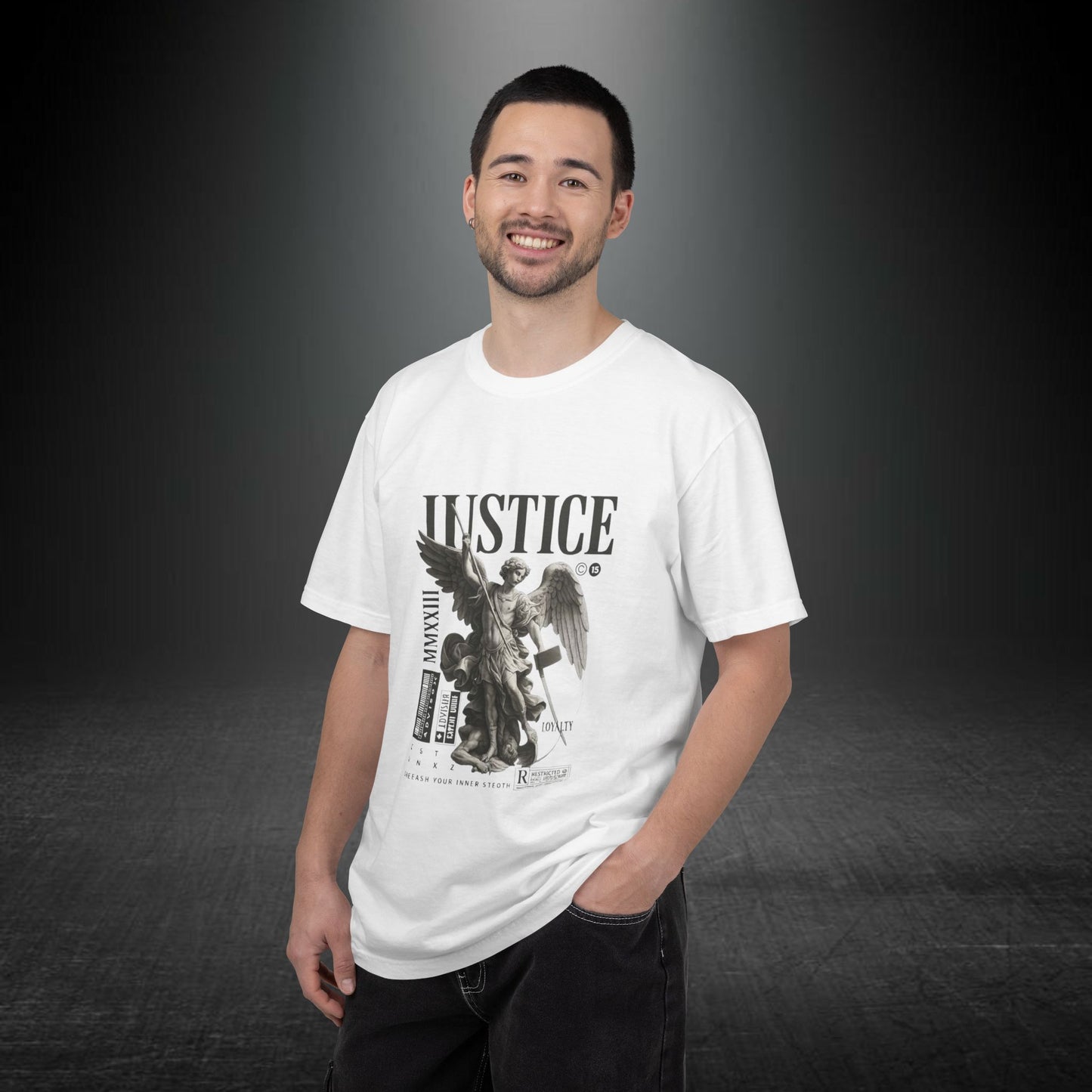 Copy of Justice Angel Illustration T-shirt | Dripping Crown Back Print