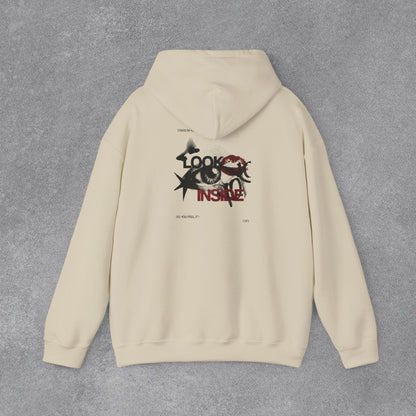 Look Inside Yazılı Göz Baskılı Erkek Kapüşonlu Sweatshirt