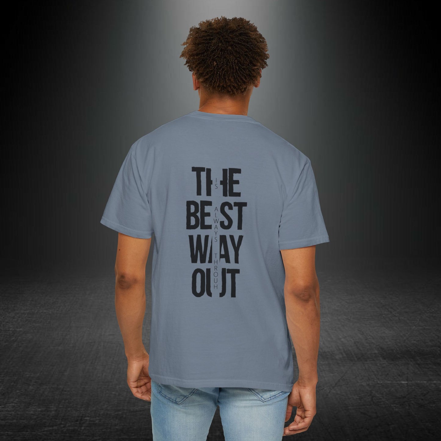 Copy of Cowboy Silhouette Horse Rider T-shirt | The Best Way Out Typographic Back Print