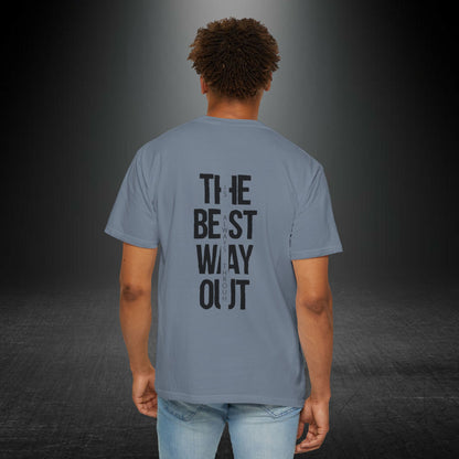 Copy of Cowboy Silhouette Horse Rider T-shirt | The Best Way Out Typographic Back Print