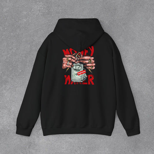 Money Maker Yazılı Para Tutan Eller Sırt Baskılı Kapüşonlu Sweatshirt