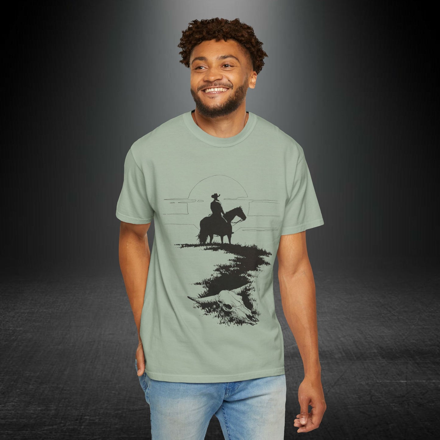 Copy of Cowboy Silhouette Horse Rider T-shirt | The Best Way Out Typographic Back Print
