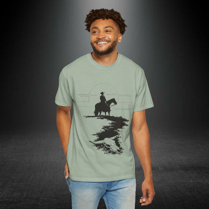 Copy of Cowboy Silhouette Horse Rider T-shirt | The Best Way Out Typographic Back Print
