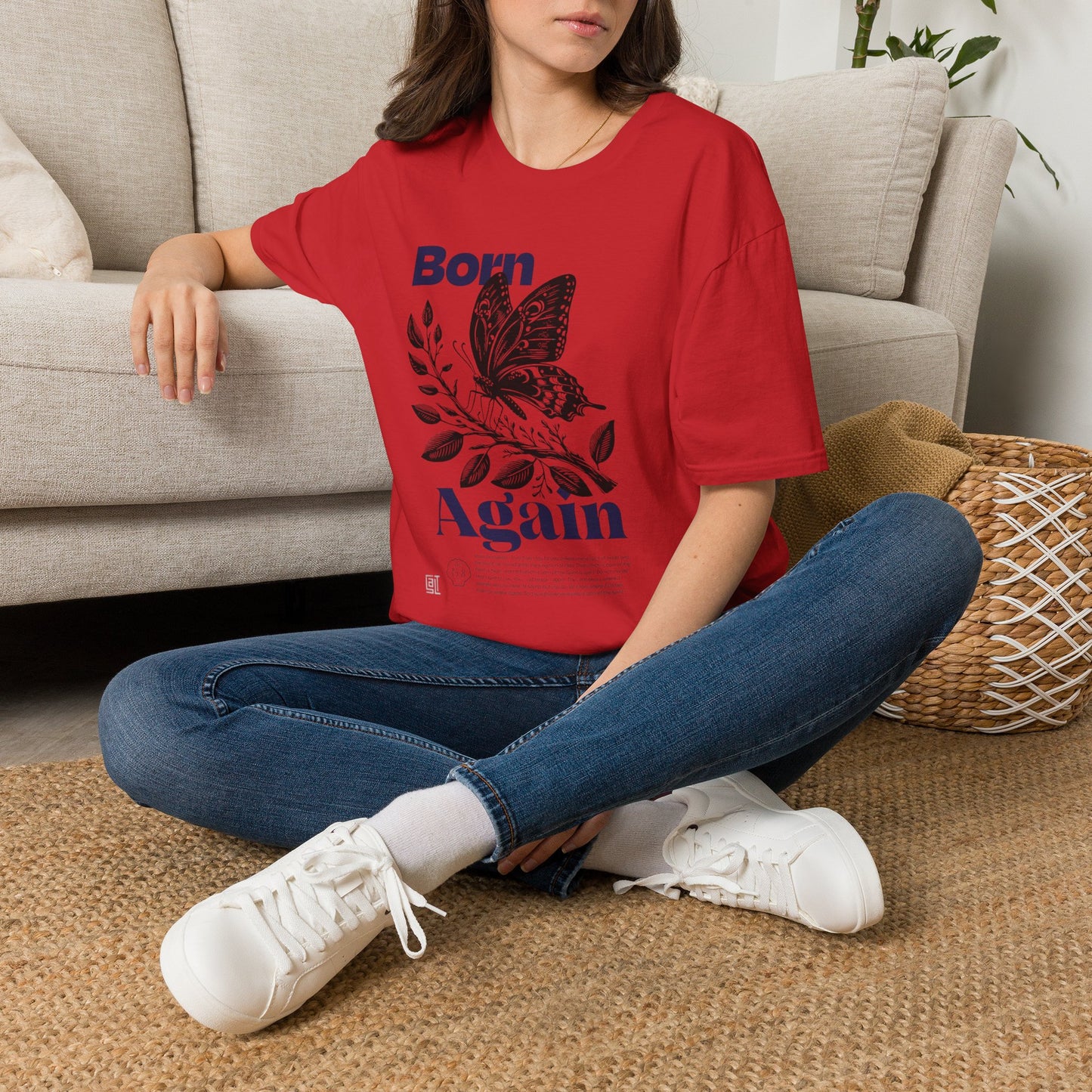 Copy of Born Again Butterfly T-Shirt | Monochrome Floral Illustration