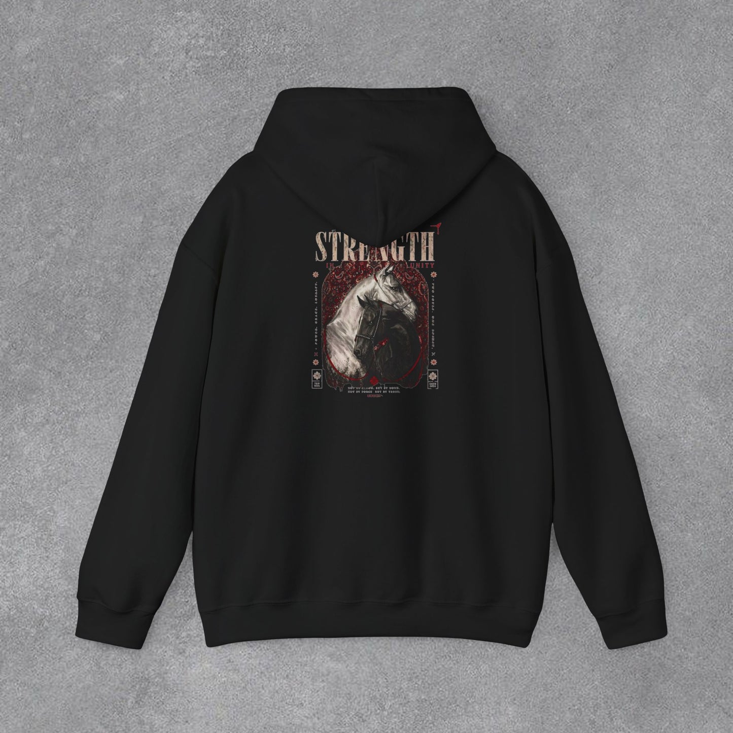 Kapüşonlu Üst — Güç Temalı Eskitme At Desenli Sweatshirt