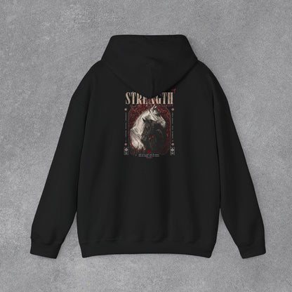 Kapüşonlu Üst — Güç Temalı Eskitme At Desenli Sweatshirt