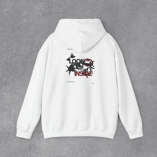 Look Inside Yazılı Göz Baskılı Erkek Kapüşonlu Sweatshirt