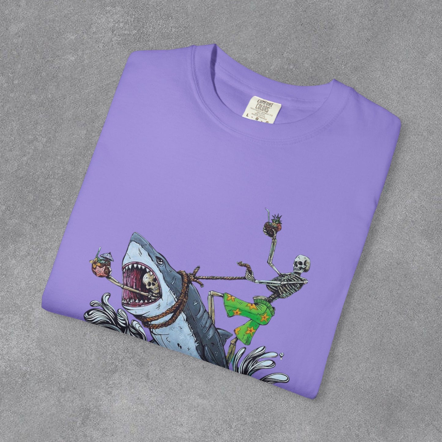 Copy of Shark Attack Surfing Skeleton T-shirt | Wave Illustration, Crown Back Print