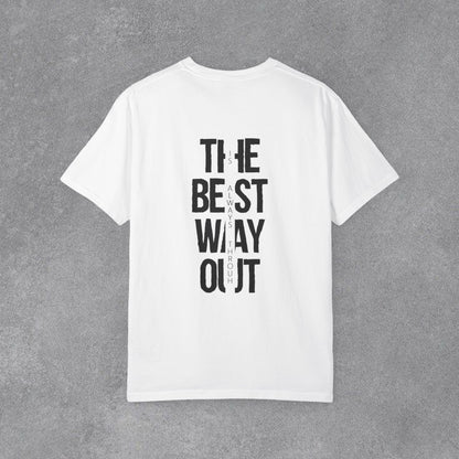 Copy of Cowboy Silhouette Horse Rider T-shirt | The Best Way Out Typographic Back Print
