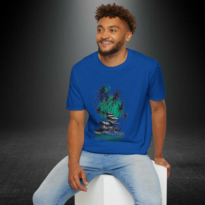 Copy of Tropical Palm Island T-Shirt | Palm Trees, Moonlit Beach, Surf Shack