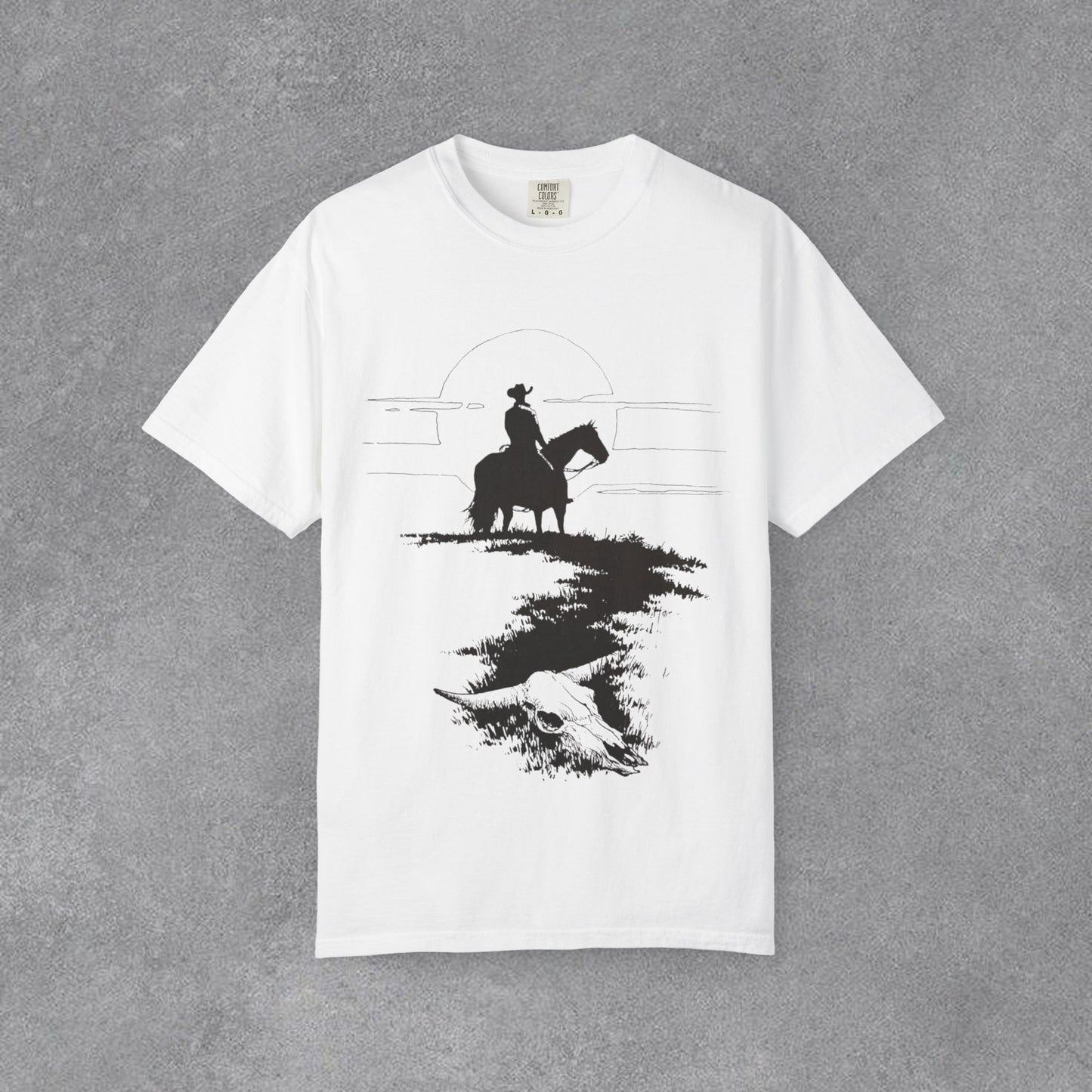 Copy of Cowboy Silhouette Horse Rider T-shirt | The Best Way Out Typographic Back Print