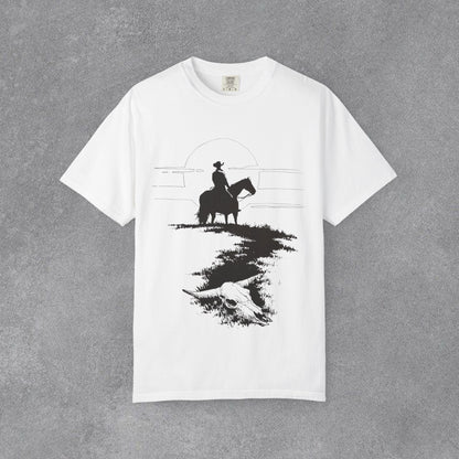 Copy of Cowboy Silhouette Horse Rider T-shirt | The Best Way Out Typographic Back Print