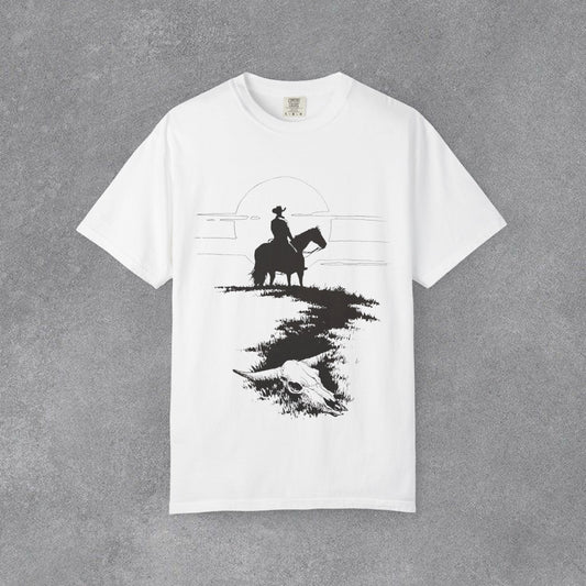 Copy of Cowboy Silhouette Horse Rider T-shirt | The Best Way Out Typographic Back Print