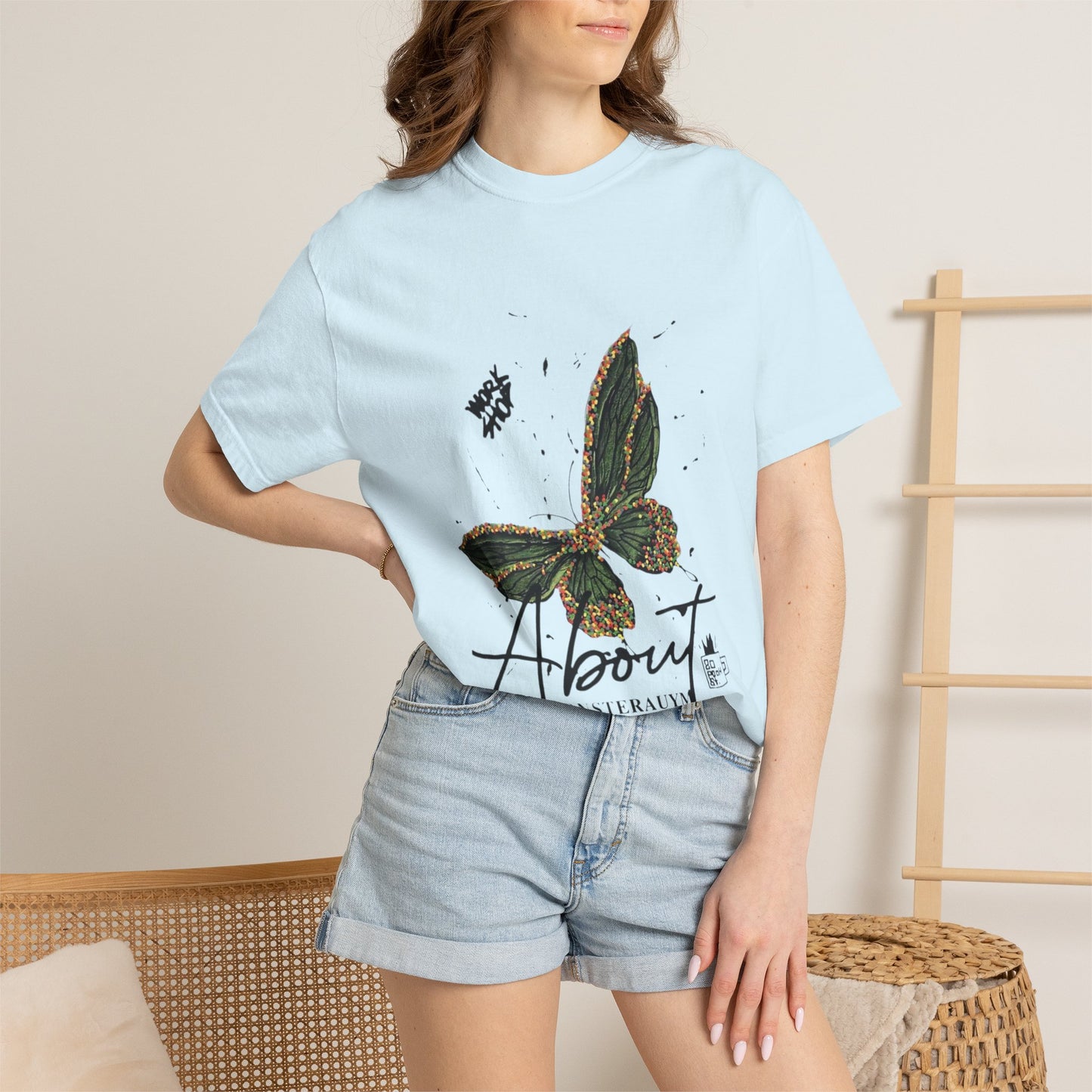 Butterfly Script Graphic T-Shirt – "About" Vintage Botanical Tee