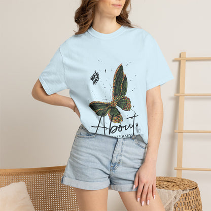 Butterfly Script Graphic T-Shirt – "About" Vintage Botanical Tee
