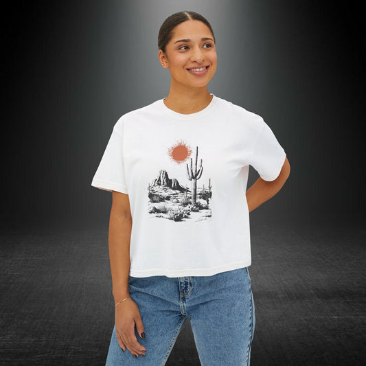 Copy of Desert Cactus Landscape Tee | Women's Boxy Tee
