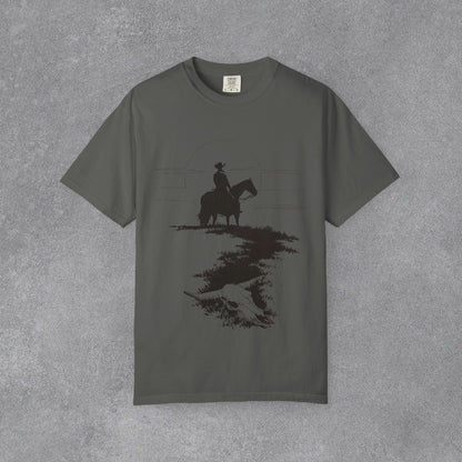 Copy of Cowboy Silhouette Horse Rider T-shirt | The Best Way Out Typographic Back Print