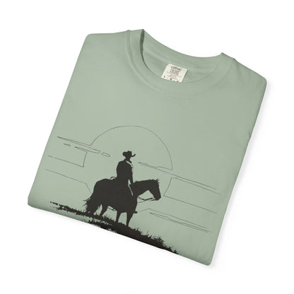 Copy of Cowboy Silhouette Horse Rider T-shirt | The Best Way Out Typographic Back Print