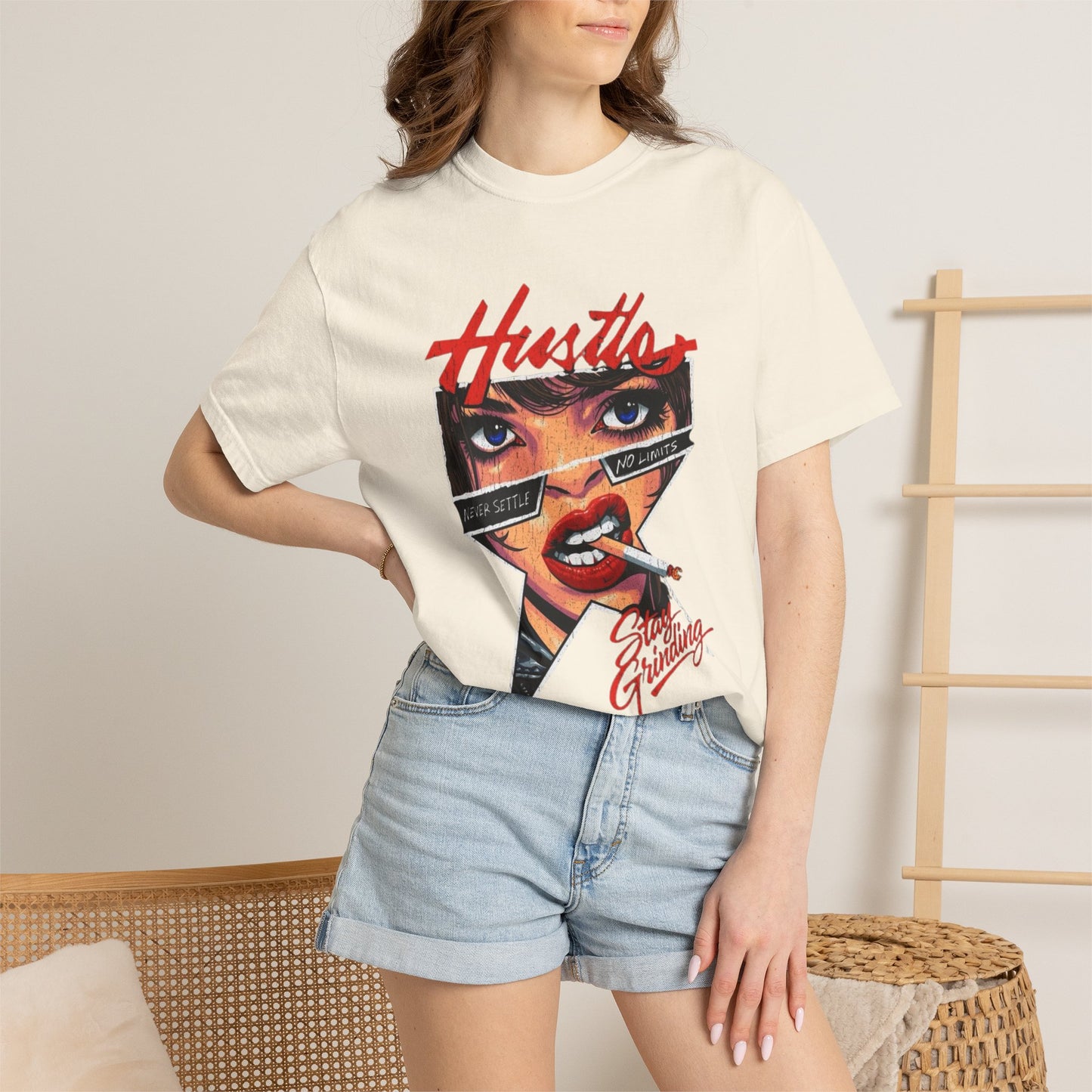 Copy of Lightning Face Graphic T-Shirt | Retro Pinup Eye Tee | Vintage Streetwear Shirt | Garment Dyed Cotton Tee | Unisex Graphic Shirt