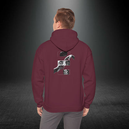 Sanatsal Yüz Kolajı Sırt Baskılı Erkek Kapüşonlu Sweatshirt