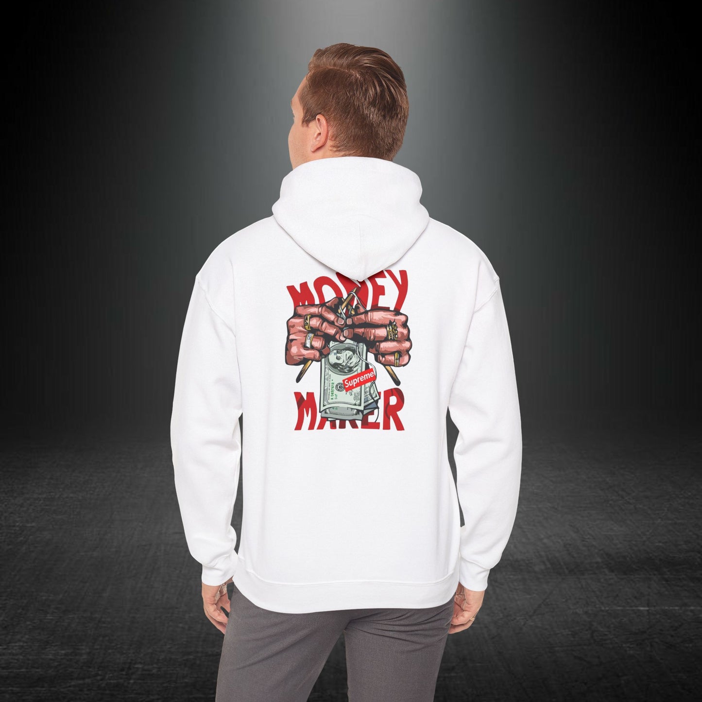Money Maker Yazılı Para Tutan Eller Sırt Baskılı Kapüşonlu Sweatshirt
