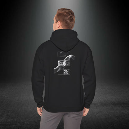 Sanatsal Yüz Kolajı Sırt Baskılı Erkek Kapüşonlu Sweatshirt